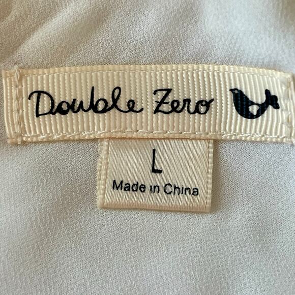 Double Zero Chiffon & Lace Sheer White Blouse Studded Cuffs Sz Large Feminine - Picture 8 of 10